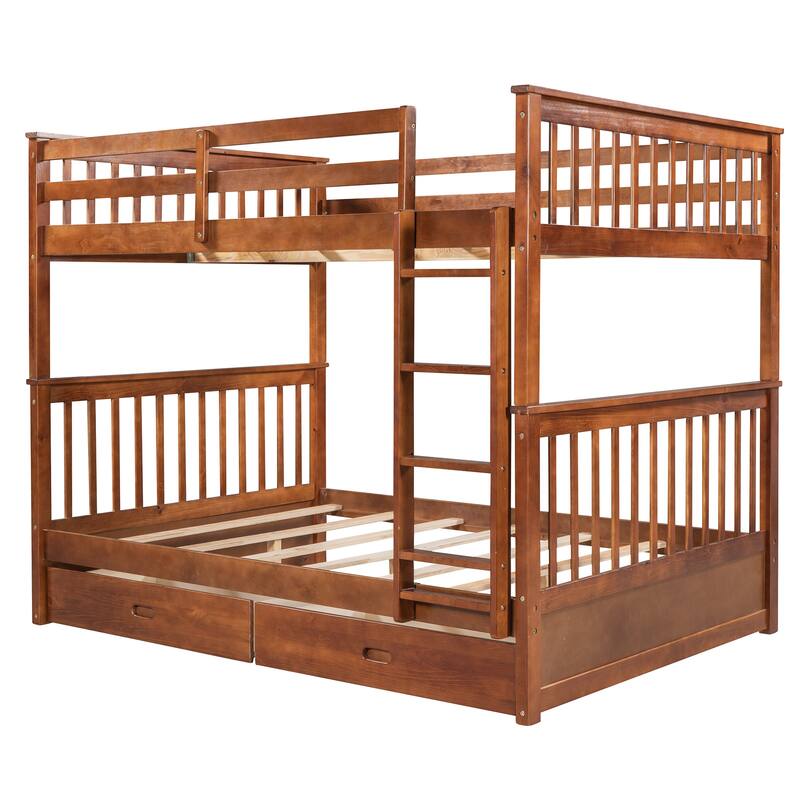 Wooden Bunk Bed with Ladders and 2 Storage Drawers