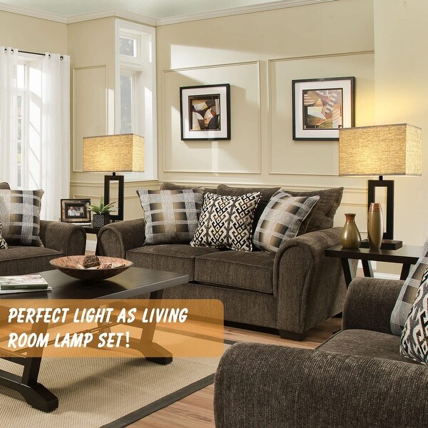 Earth Table Tall Table Lamps for Living Room Set of 2 Modern Bedside Lamps w.3 Way Dimmable Touch Control Nightstand Lamp Set W. Fabric