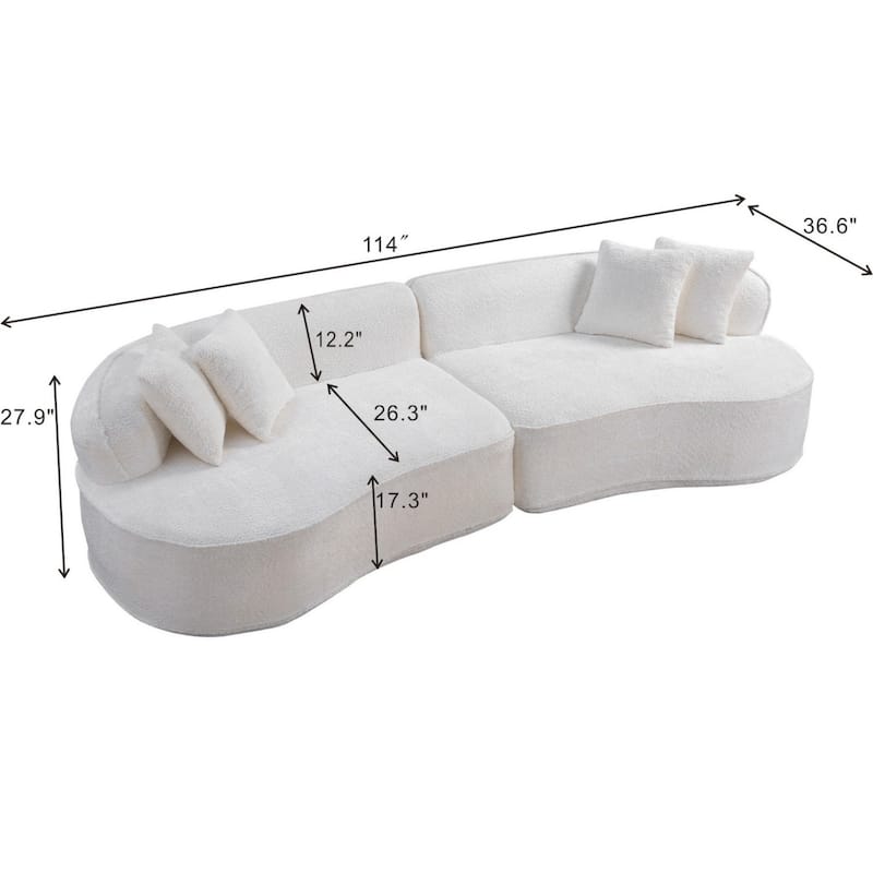 114" Curved Boucle Sectional Sofa, No Assembly Required