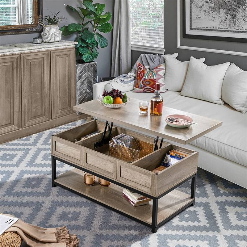 Yaheetech 40" Wooden Lift Top Coffee Table Acent Table w/ Compartments - Cassic grey