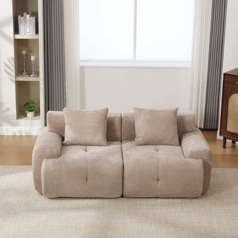 73.2"W Modern Upholstered Loveseat Sofa with 2 Pillows,Fluffy Compressed Sofa, No assembly required - Taupe