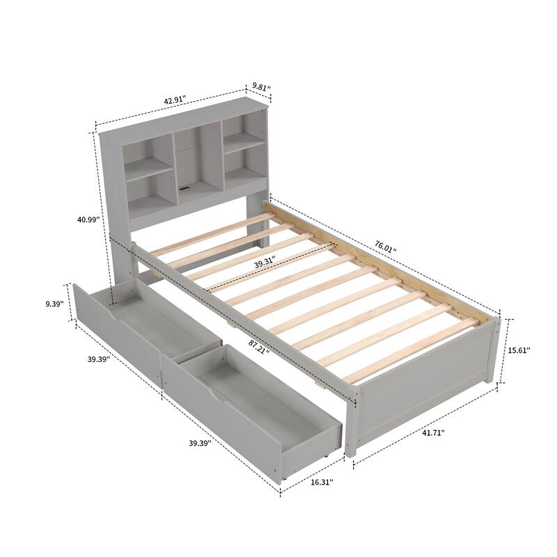 Contemporary Multifunctional Twin Size Wooden Platform Bed Frame