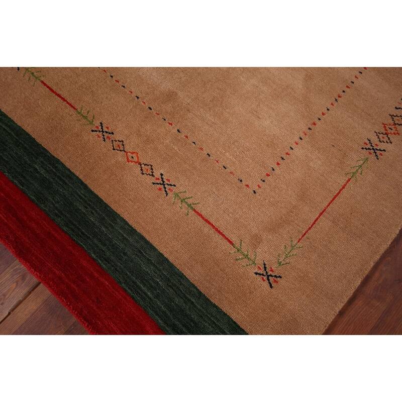 Gabbeh Indian Accent Rug Hand-Knotted Oriental Brown Wool Carpet - 3'10"x 5'8"