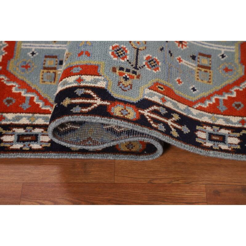 Light Blue Geometric Kazak Rug Hand-Knotted Wool Carpet - 3'0" X 5'2"