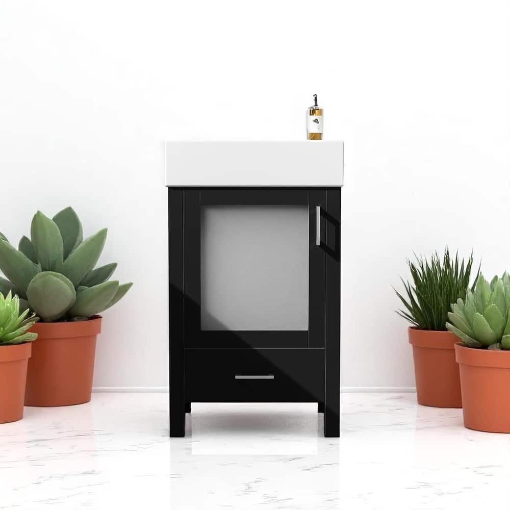 Compact 20 Inch Bathroom Vanity with Sink, Soft-Close Hinges, MDF Cabinet with Drawer and Solid Wood Legs