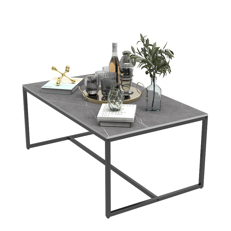 Frame Coffee Table Rectangular Cocktail Table Marble Metal Sofa Table
