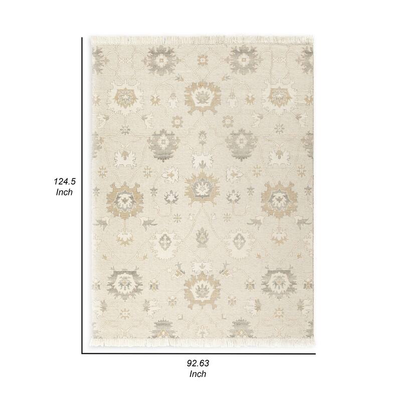 Kia 8 x 10 Large Area Rug, Handwoven Floral Patterns, Beige Brown Wool - 8 x 10