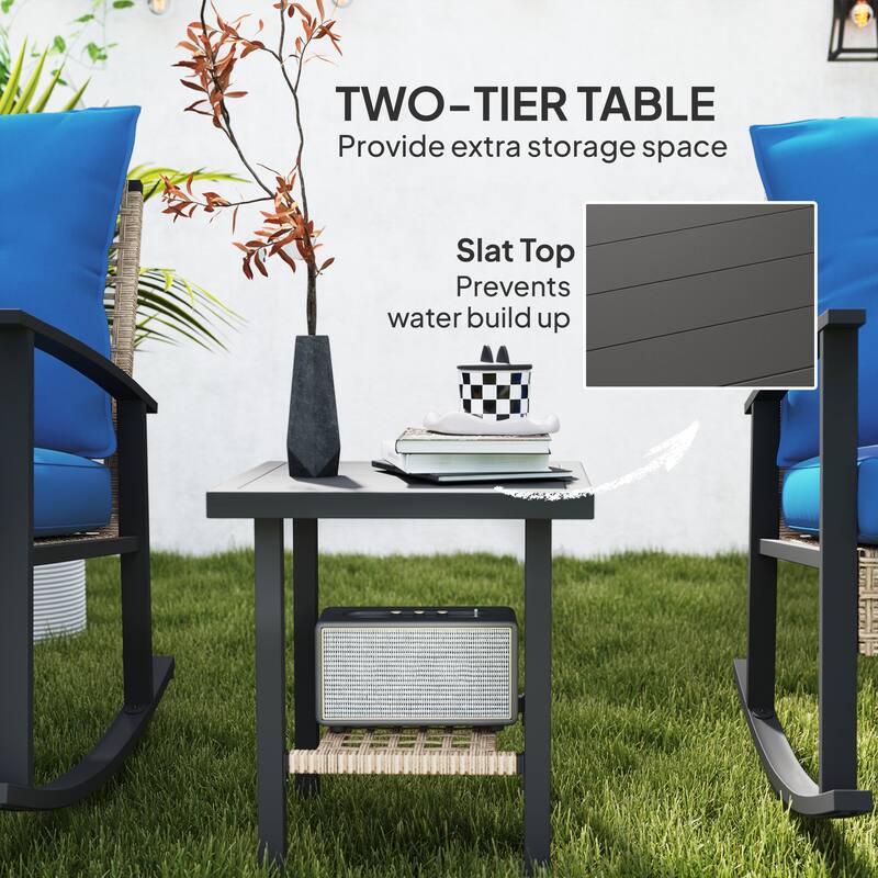 3-Piece Patio Furniture Set Includes 2 Rocking Chairs and Side Table with Water-Resistant Cushions - 26" W x 34.75" D x 34.25" H