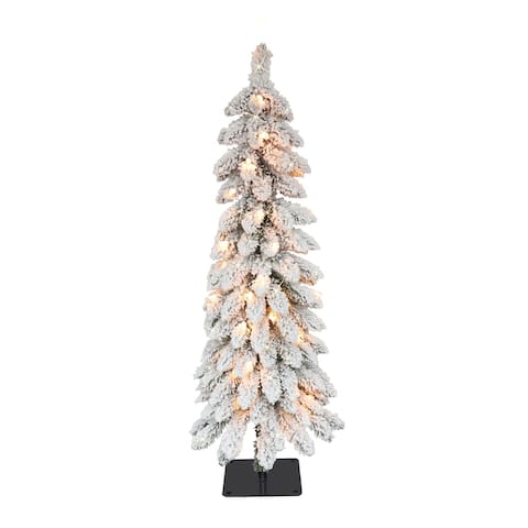 4' Pre-lit Flocked Alpine Artificial Pencil Christmas Tree  Clear Lights - 4 Foot
