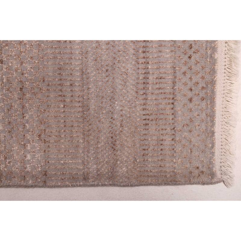 ECARPETGALLERY Hand-knotted Finest Silk Shadow Light Grey Viscose, Wool Rug - 5'11 x 8'11