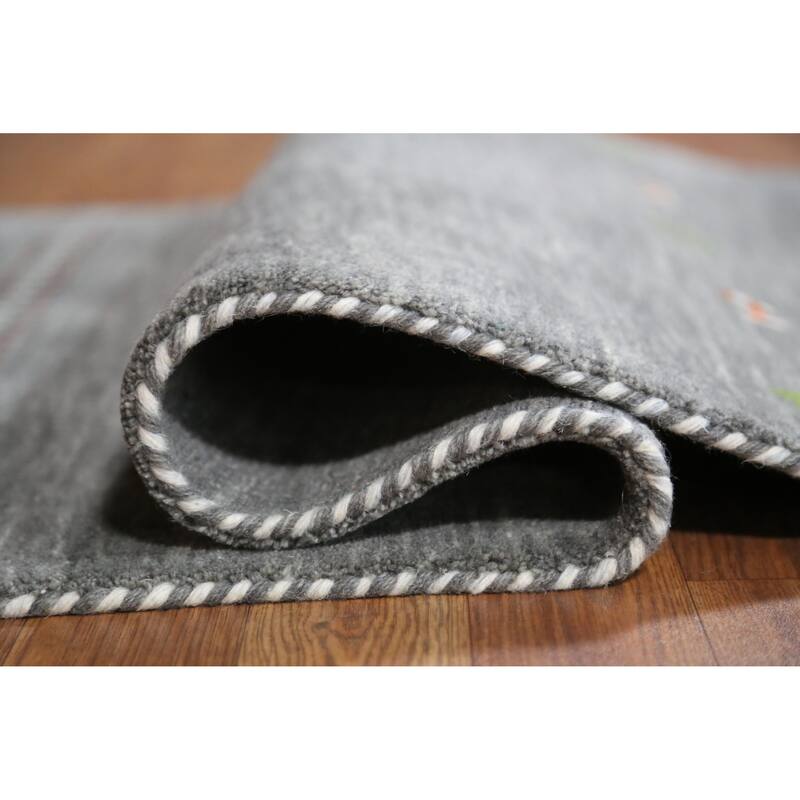 Hand Knotted Oriental 100% Wool Carpet Tribal Tribal Greys & Charcoal Gabbeh Area Rug - 4' 11'' X 3' 0''