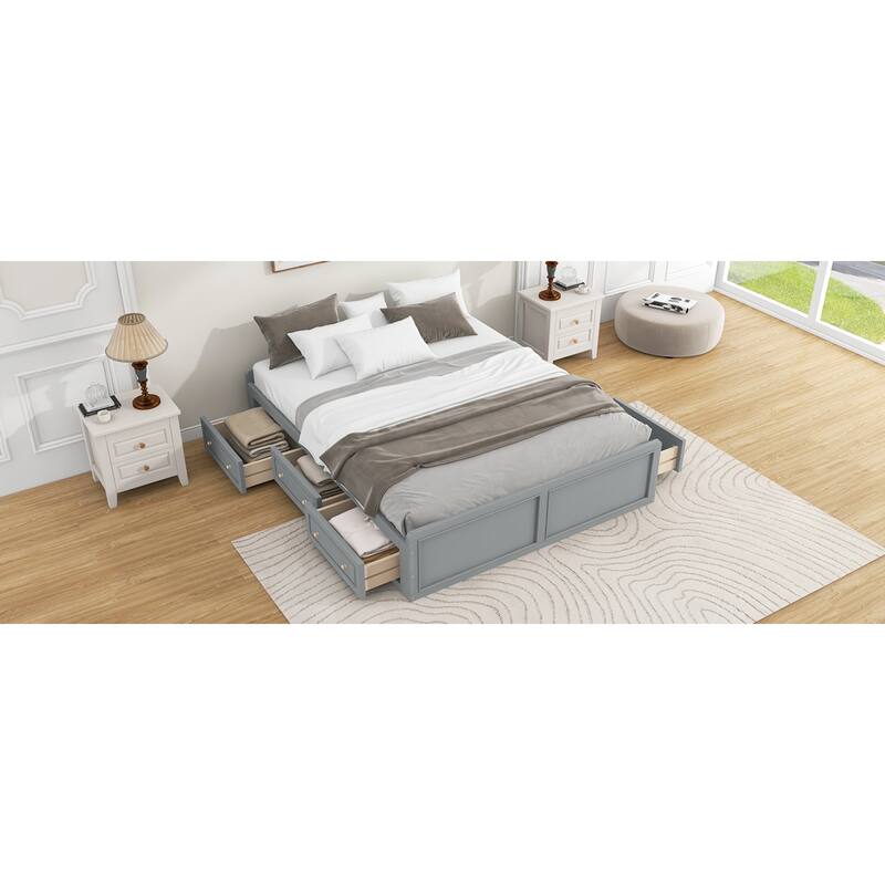 Roomfitters Queen Size Wood Platform Bed with 6 Storage Drawers, Solid Pine