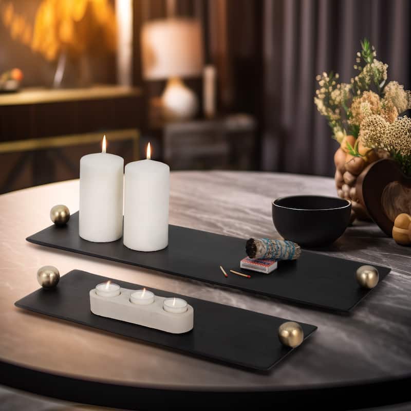 Sagebrook Home Modern Glam Metal Set Of 2 Large Flat Tray With Gold Knob Handles, - 24.0" x 7.0" x 2.0"