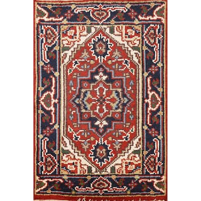 Orange Heriz Serapi Oriental Accent Rug Handmade Wool Carpet - 2'0" x 3'0"