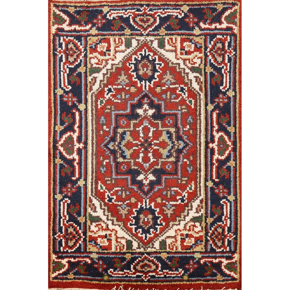 Hand Knotted Oriental 100% Wool Carpet Traditional Medallion Oranges & Rust Heriz (serapi) Area Rug - 3' 0'' X 2' 0''
