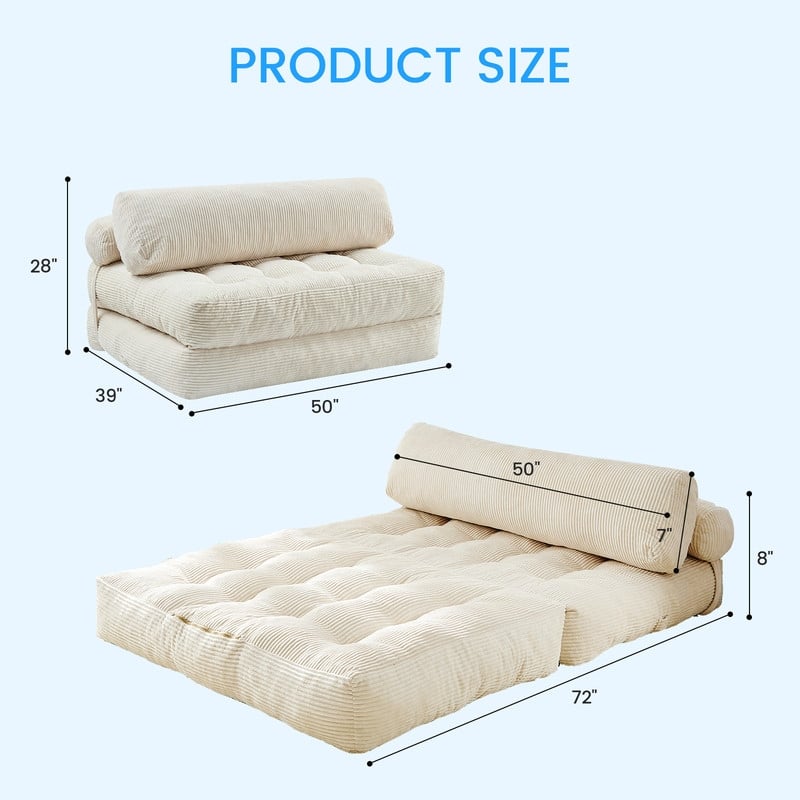 Mixoy W32''/W50'' Corded Velvet Fabric Folding Floor Lazy Futon Sofa Bed