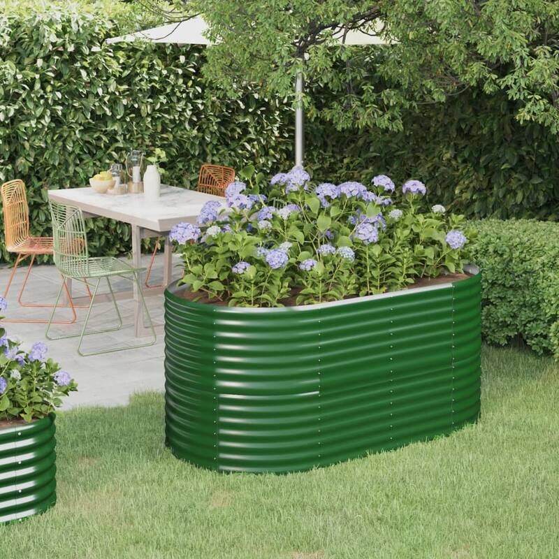 vidaXL Raised Garden Bed Raised Flower Bed Galvanized Steel Outdoor Planter - Green (7)