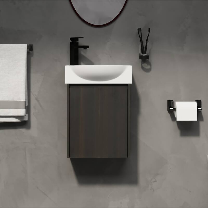 16 in. W x 11 in. D x 22 in. H Single Sink Wall-Mounted Bath Vanity with White Resin Top
