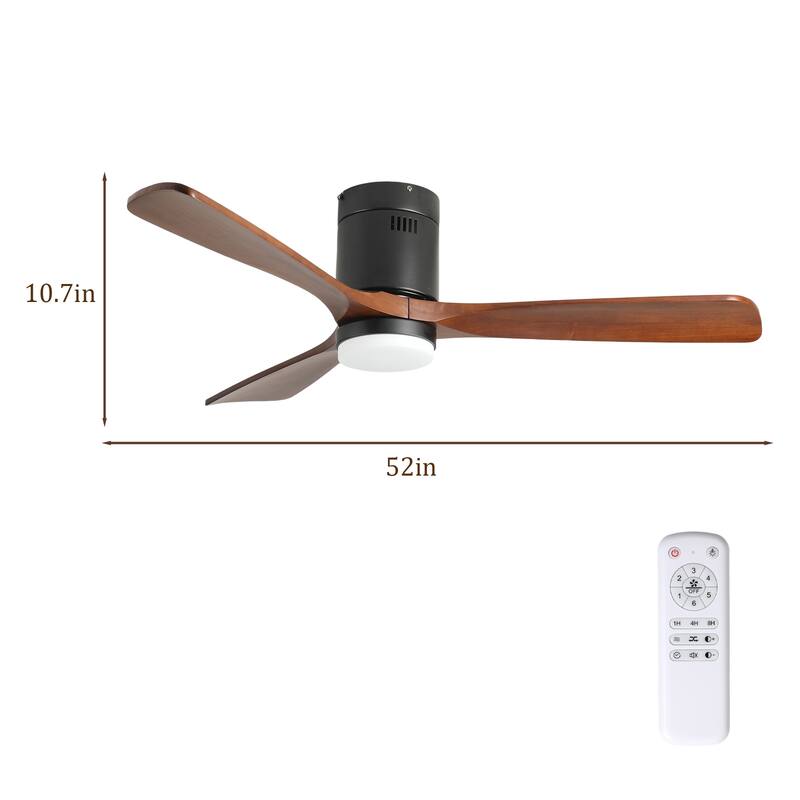52-inch Ceiling Fan with Light, 3 Wood Blades, Remote Control, Reversible DC Motor for Living Room - Black + Dark Walnut