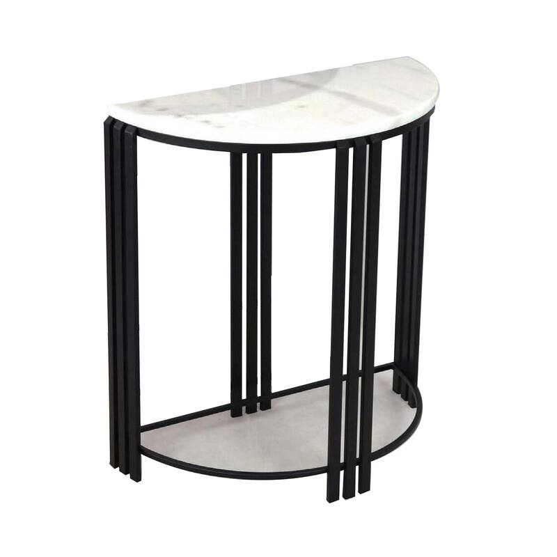 Wini Plant Stand Set of 2, Half Round Top with Curved Edges, Black Metal