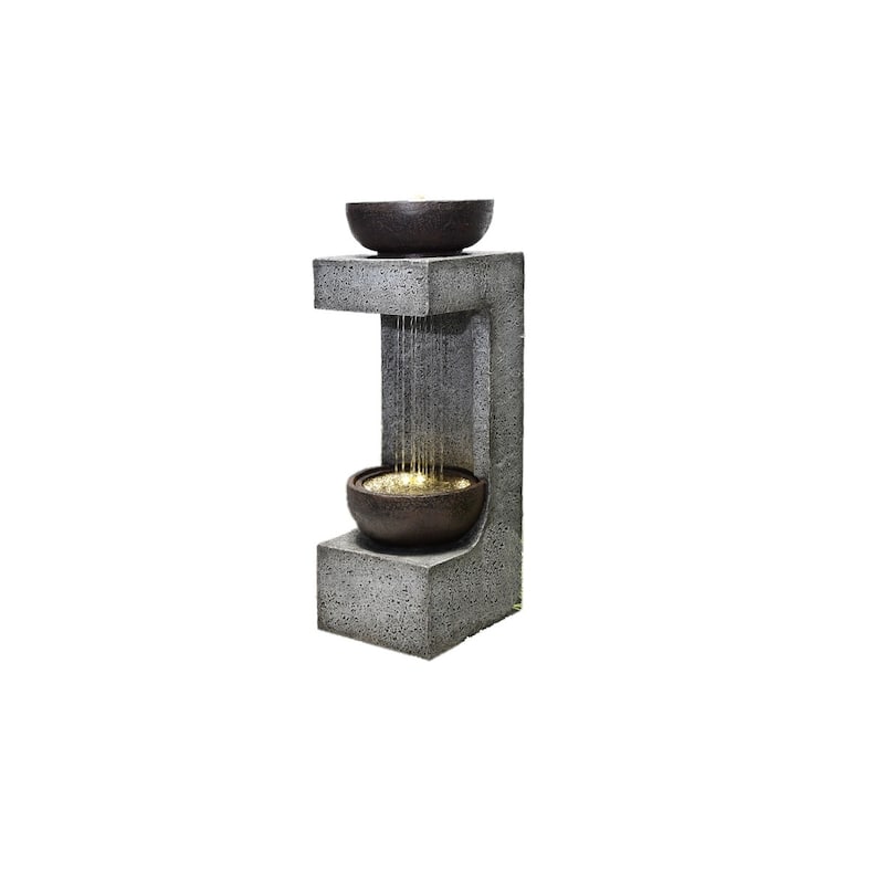 33.75" LED Lighted Rainfall with Bowl on Top Outdoor Garden Water Fountain