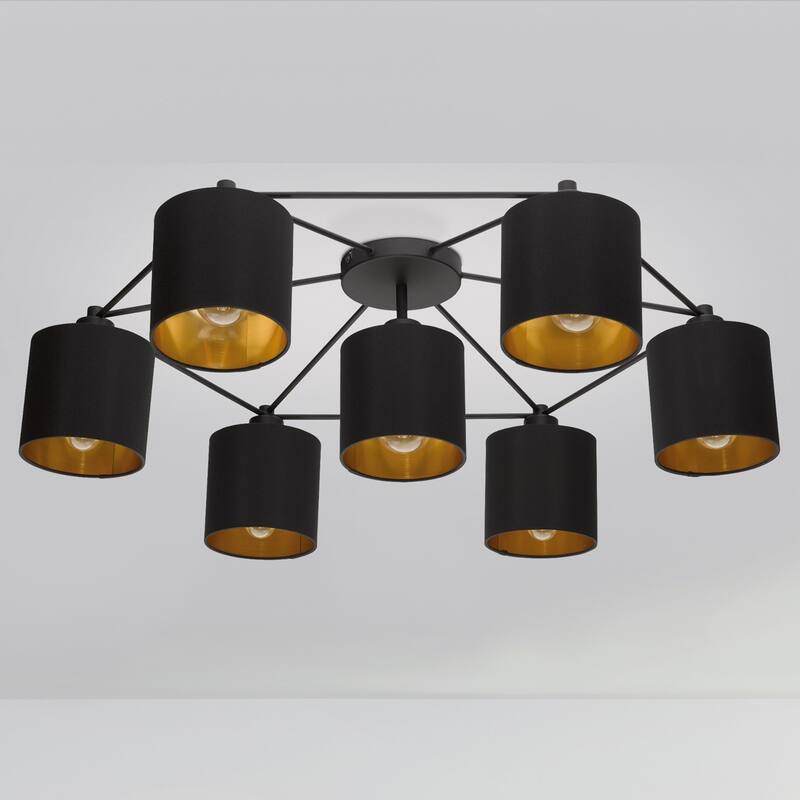 Staiti 7-Light Celling Light with Black Finish and Gold Interior Shades