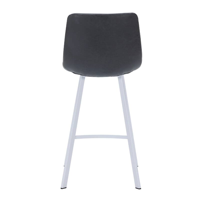 Elland Leather Bar Stool - Modern Counter Height Stool with White Stainless Steel Legs for Kitchen Island or Home Bar Set of 2