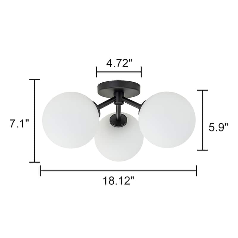 Modern 3-Light 18" W Semi Flush Mount With Opal Glass Shade