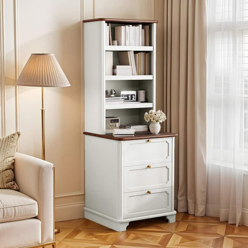 Moasis 23"W 4-Tier Open Shelves Bookcase Wood Bookshelf with Drawers for Living Room - White/Walnut - 23"W