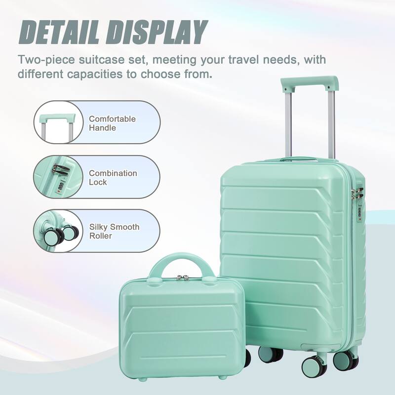 14"/20" 2 pcs/set in ABS Spinner Wheel Luggage, with Combination Lock,14" Cosmetic Case