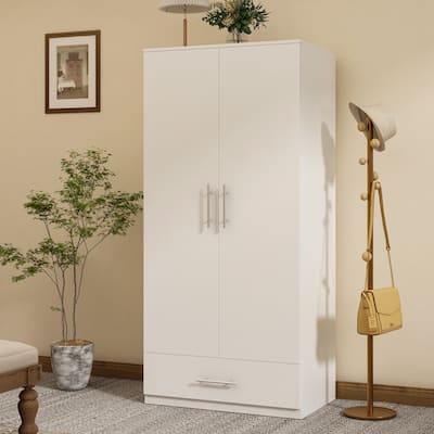 31.5"W x 66.9"H Wardrobe Armoire Cloest with Drawer In Black,White
