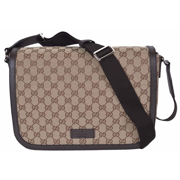 Shop Gucci Women&#39;s Brown Canvas Leather Large Messenger Bag 449171 9886 - Free Shipping Today ...