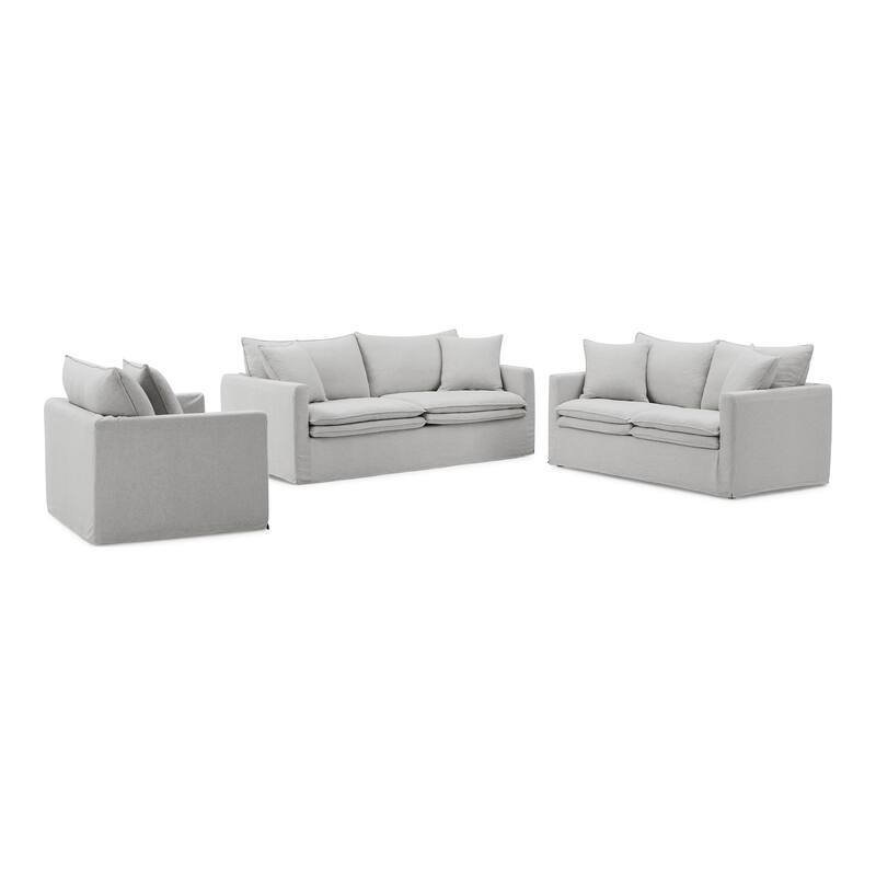 Furniture of America Caspian 3-Piece Light Grey FSC & OEKO TEX Linen Sofa Set with Feather Blend Cushions