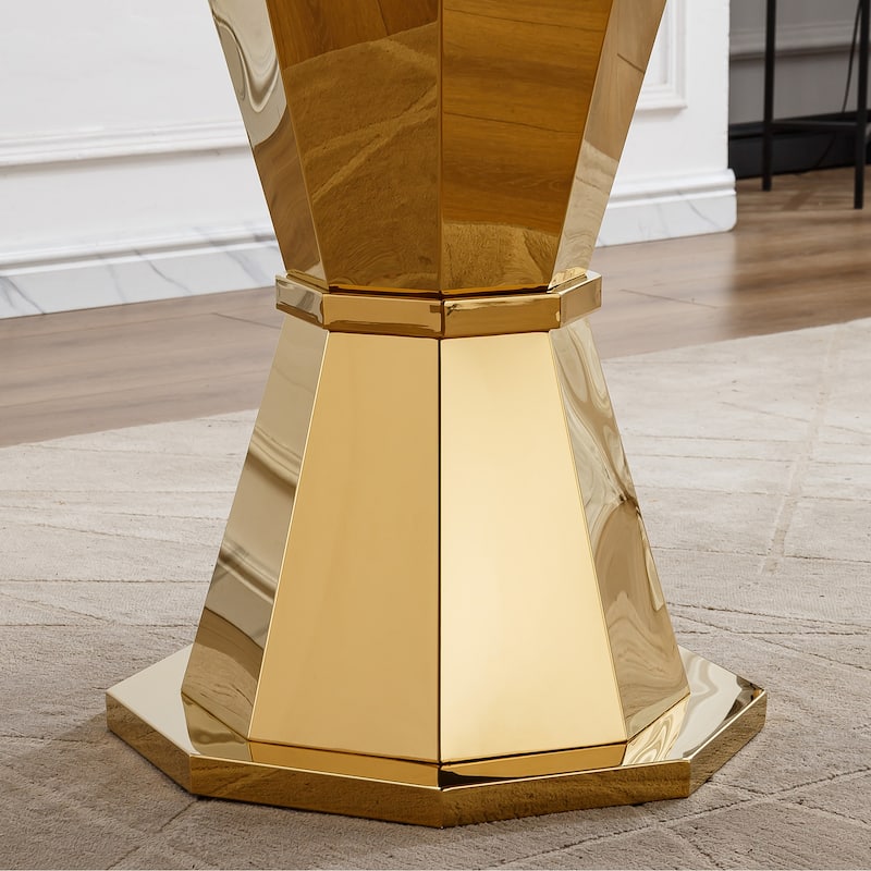 47" Round Dining Table with Faux Marble Tabletop and Stainless Steel Base - Grey+Gold