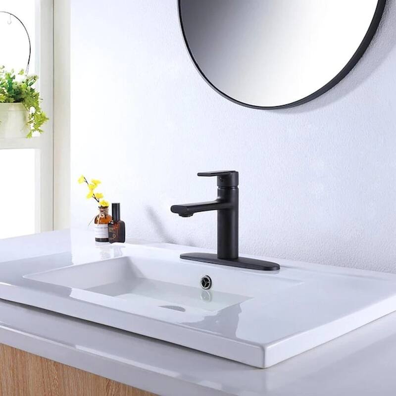 Single Handle Deck Mounted Bathroom Faucet - Matte Black