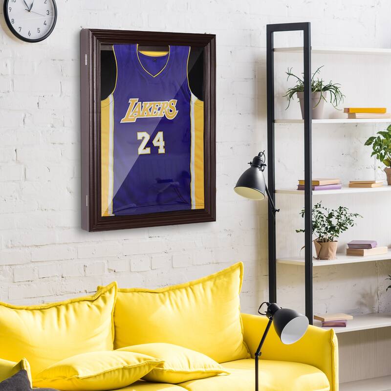 HOMCOM 35" x 26" UV-Resistant Sports Jersey Frame Display Case - Cherry Brown