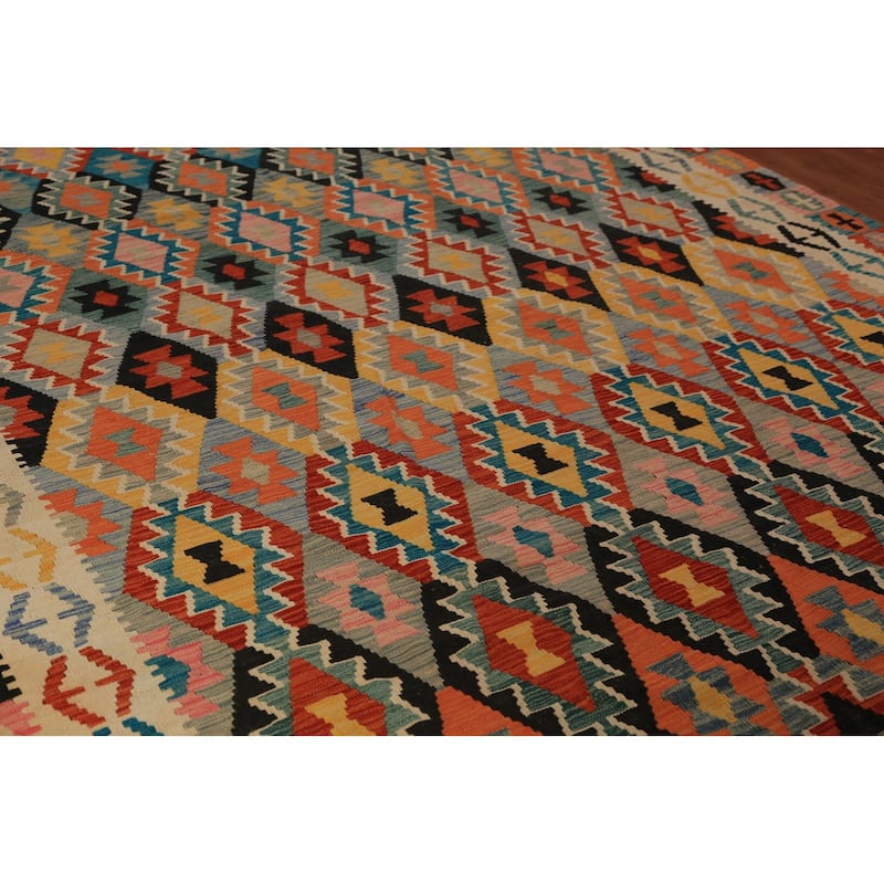 All-Over Trellis Kilim Oriental Area Rug Flatweave Wool Carpet - 8'5"x 12'3"