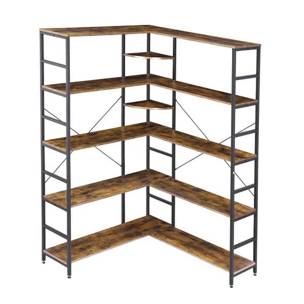 L Shape Show Rack L-Shaped 5-Tier Bookcase with Heavy Duty Metal Frame - Tall Storage ...