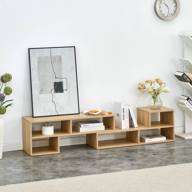 Entertainment Center Media Stand, Bookcase Shelf, TV Console Stand - Natural Wood