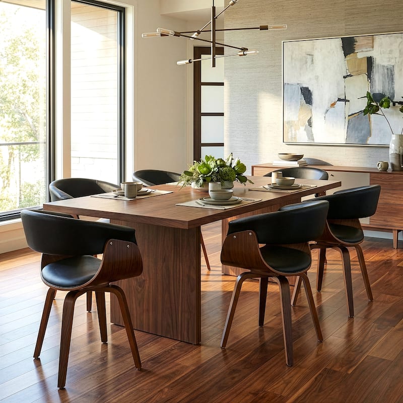 Beale Black Faux Leather Dining Chair with Walnut Wood Accent Legs