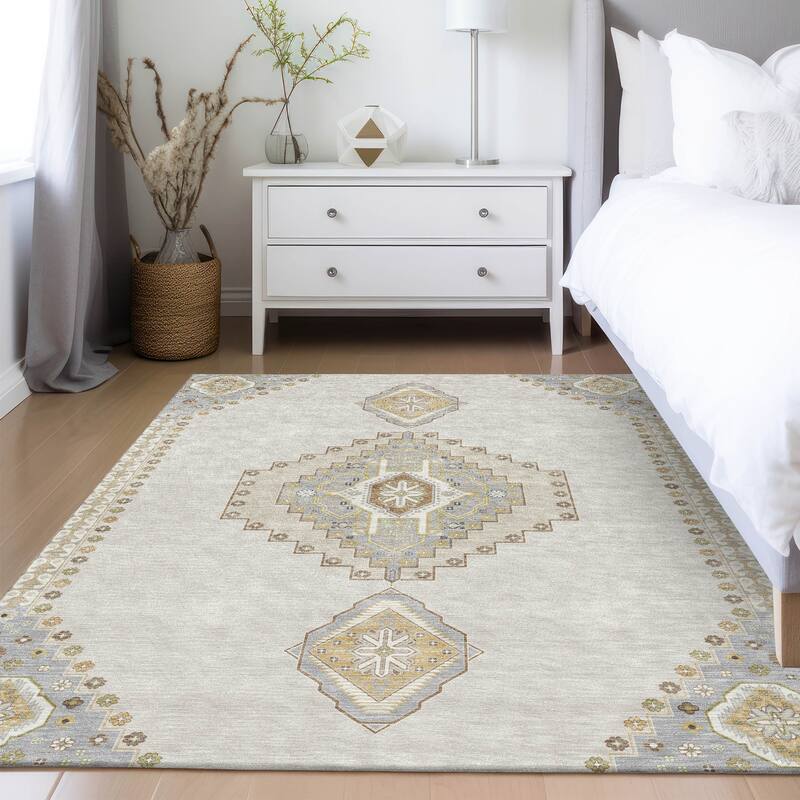 Machine Washable Indoor/ Outdoor Boho Traditional Chantille Rug