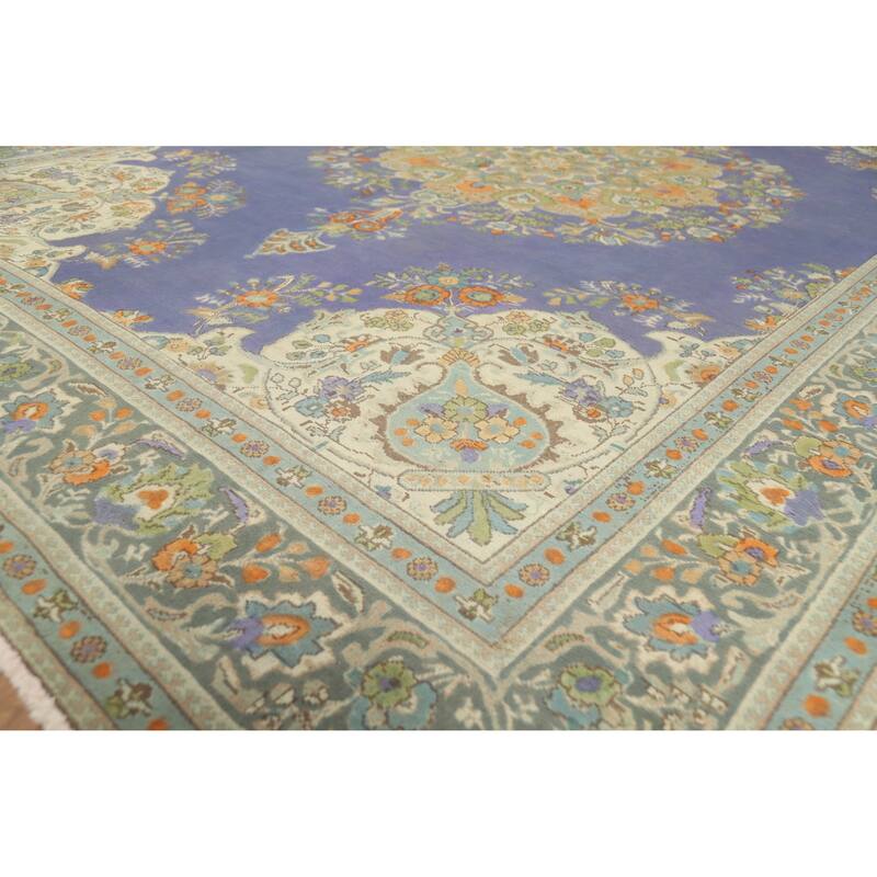 Hand Knotted Oriental 100% Wool Carpet Traditional Floral Purples Tabriz Area Rug - 11' 0'' X 8' 2''