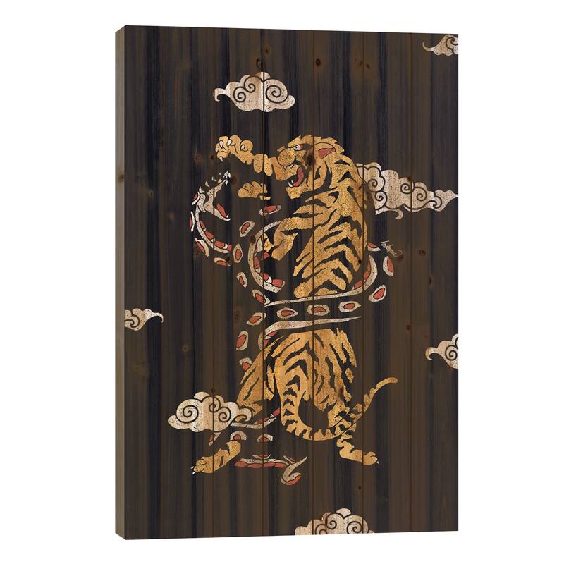 Tiger vs, Snake Clouds Print On Wood by Lostanaw - Multi-Color - 26x18x1.5