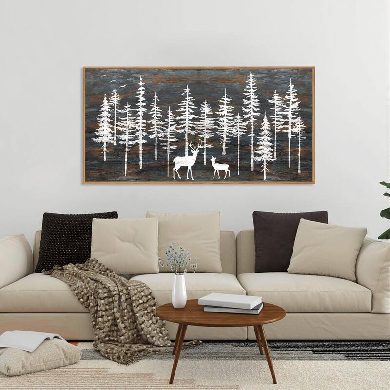 Minimalist Woodland Art Painting, Retro Tree Landscape