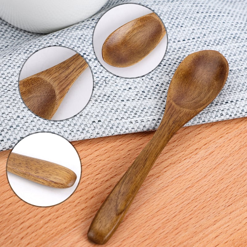 Wooden Spoons 6 Pcs Natural Grain Soup Spoon Salt Sugar Dinner Spoons 4.7" Brown