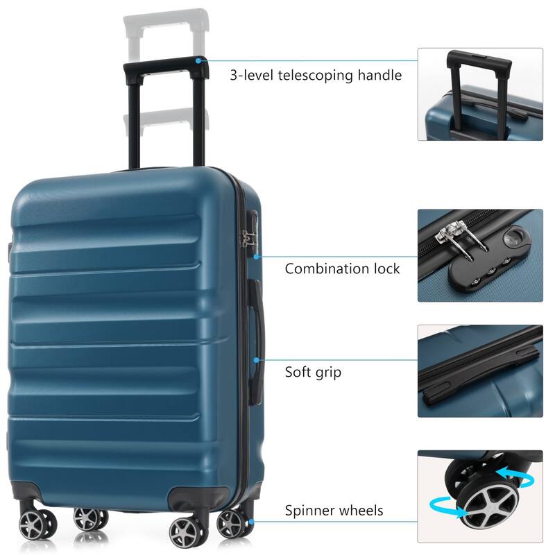 24" ABS Hardshell Luggage Set, Lightweight Travel Luggage w/2 Packing Cubes and Spinner Wheels, Suitable for Both Men and Women