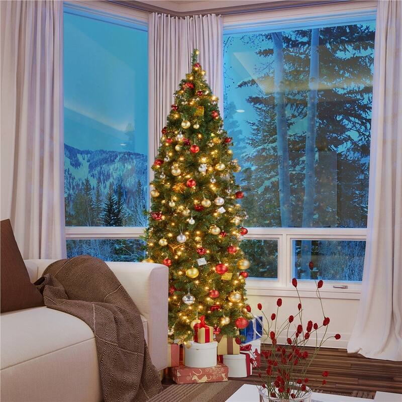 Yaheetech Pre-lit Artificial Christmas Tree Slim Tree Hinged Spruce