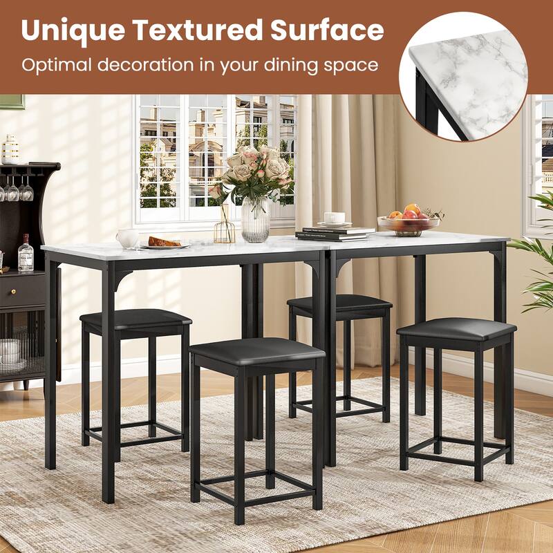 Gymax 3 PCS Counter Height Dining Set Faux Marble Table & 2 Chairs