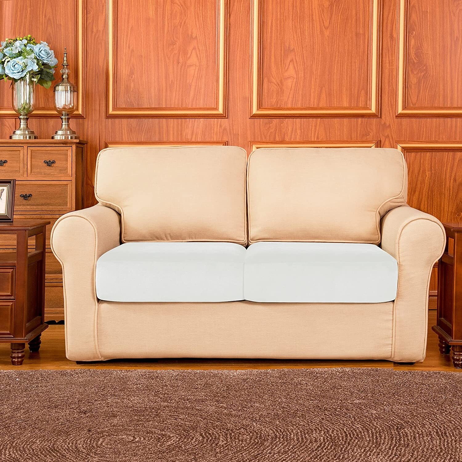Subrtex Stretchy 1-piece PU Leather Seat Cushion Covers, XL-Sofa