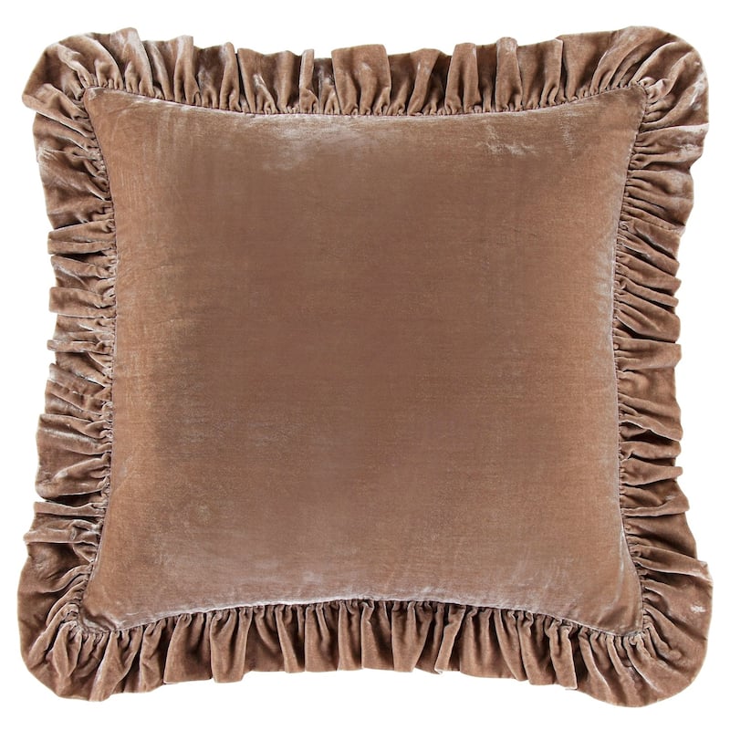 HiEnd Accents Stella Faux Silk Velvet Romantic Western Ruffled Euro Sham, 27"x27" - Dusty Rose